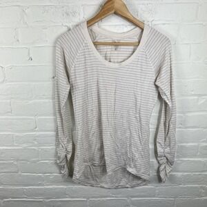 Calia Women's Striped Stretch Shirt Blouse Long Sleeves Cream Size Medium